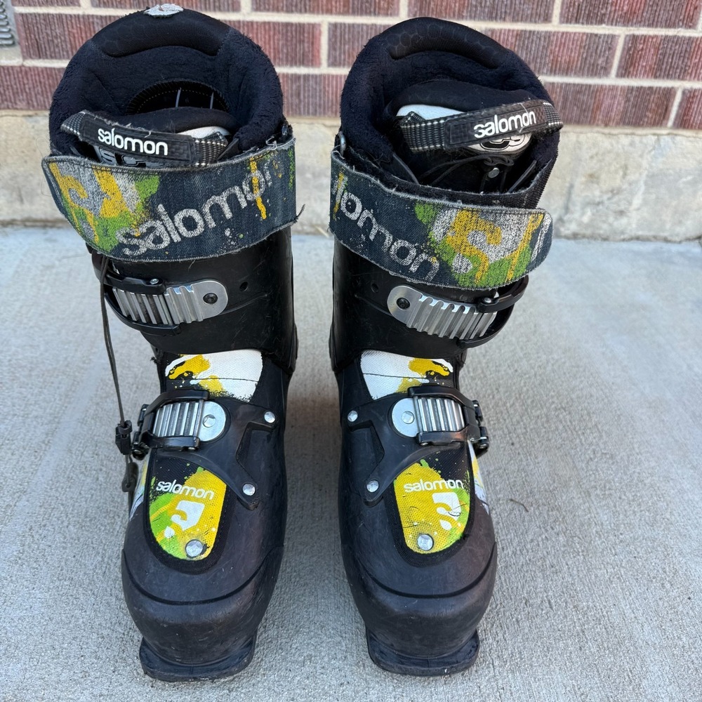 Vintage Salomon SPK Ski Boots Black Green Yellow Size 26/26.5 307mm Freestyle